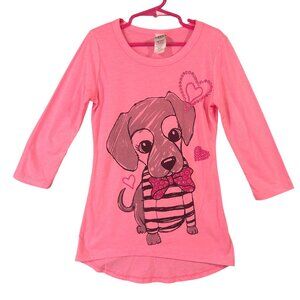 LA Teez 3/4 Sleeve Pink Puppy T-Shirt Girl Size 7/8 EUC